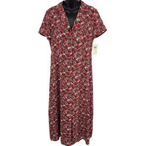 Emma James Floral Midi Dress Short Sleeve 10 Women V-Neck Red Short Sleeve New